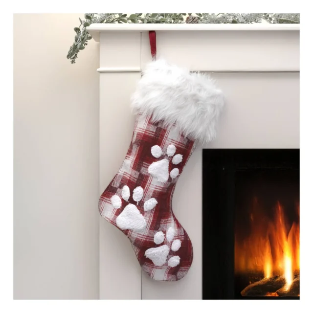 Red Tartan Paw Print Stocking Image